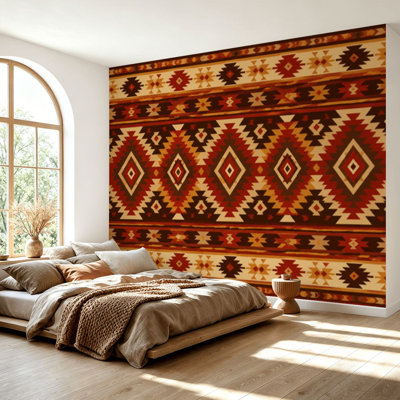 Wall Mural Peel and Stick Wallpaper Aztec Navajo geometric seamless Native American Southwest print Ethnic Self-Adhesive Removable Contact Paper Wall Decor for Living Room Bedroom 69"H x 96"W