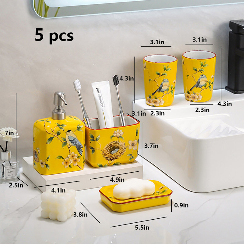 Ensemble d'accessoires de salle de bain en céramique, Jaune