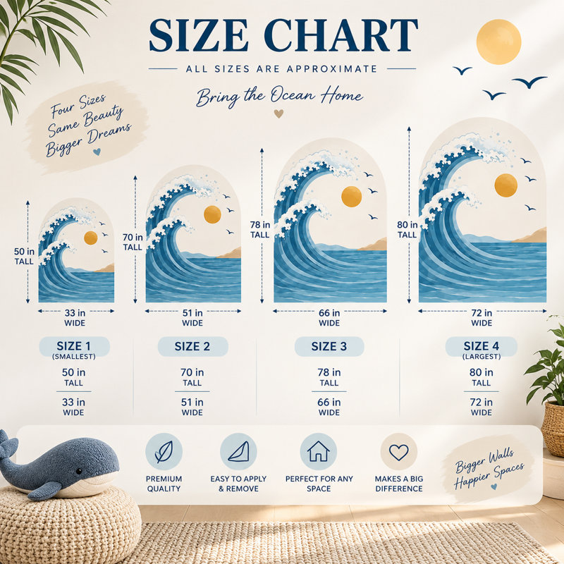 Adhésif décoratif 33 pouces de large Ocean Coastal Wave, 50 pouces de haut, L 33 po x H 50 po