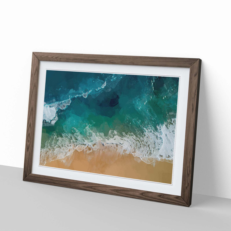 Beach in Honolulu Hawaii in Abstract - Picture Frame Graphic Art Print, 27cm H x 36cm W, Walnut Framed