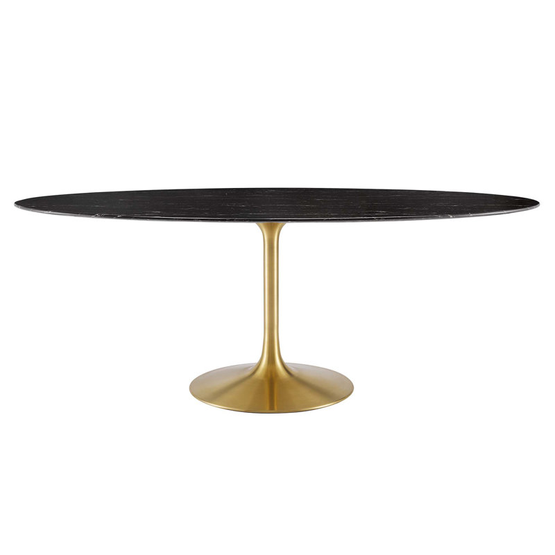  Table de salle à manger en marbre artificiel Lippa, Doré, Noir, H 29,5 po x L 78 po x l 47 po