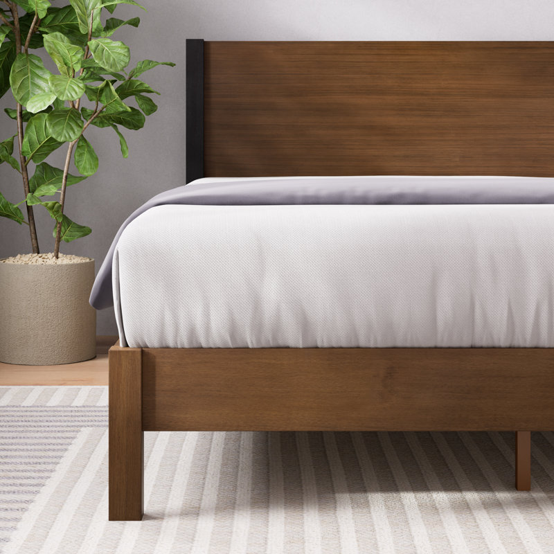 Decoste Solid Wood Modern Bed Frame with Headboard, Double (4'6)