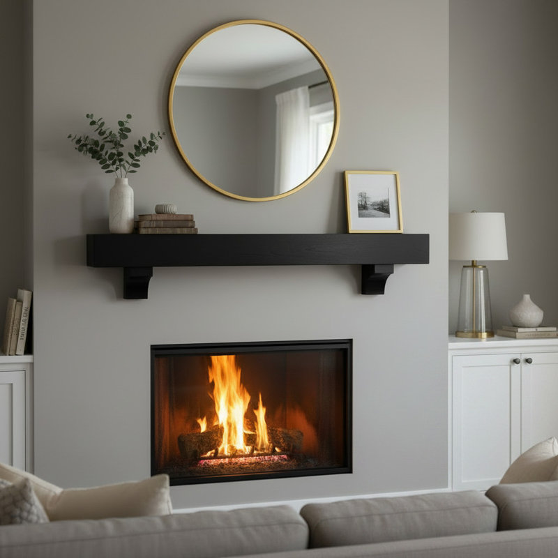 Dulcia Wood Mantel, Distressed Black, 6.5" H x 72" W x 8" D