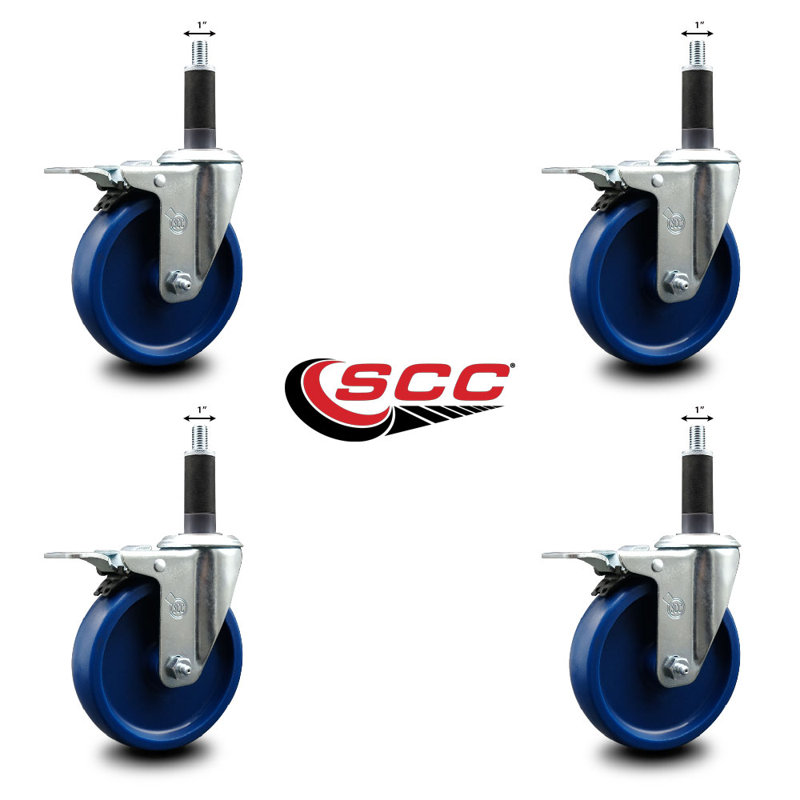 5 Inch Solid Poly Swivel 1 Inch Expanding Stem Caster Set Total Lock Brake
