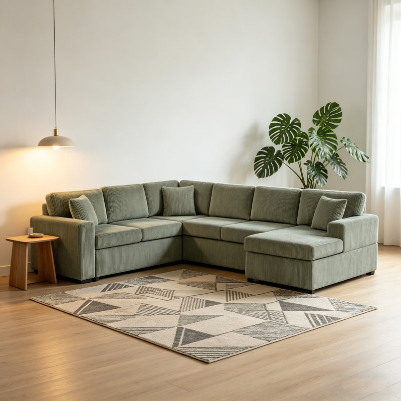 Canapé modulaire surdimensionné en U 115,3 po avec méridienne et 3 coussins décoratifs, canapé en tissu vert pour le salon