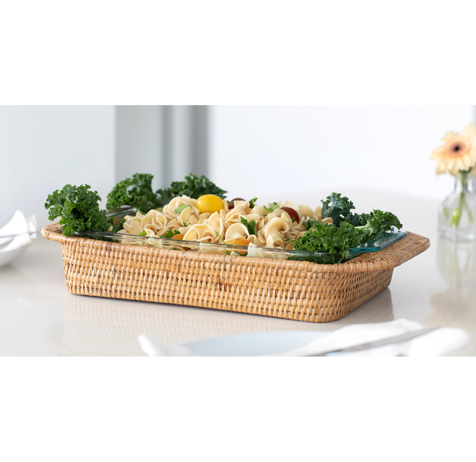 Camden Rattan Baking Dishes, 2" H x 13" W x 9" D, White Wash