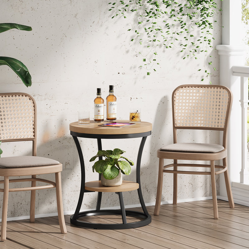 Table de bout Kaarina, table d'appoint ronde (ensemble de 2), Marron clair, Noir