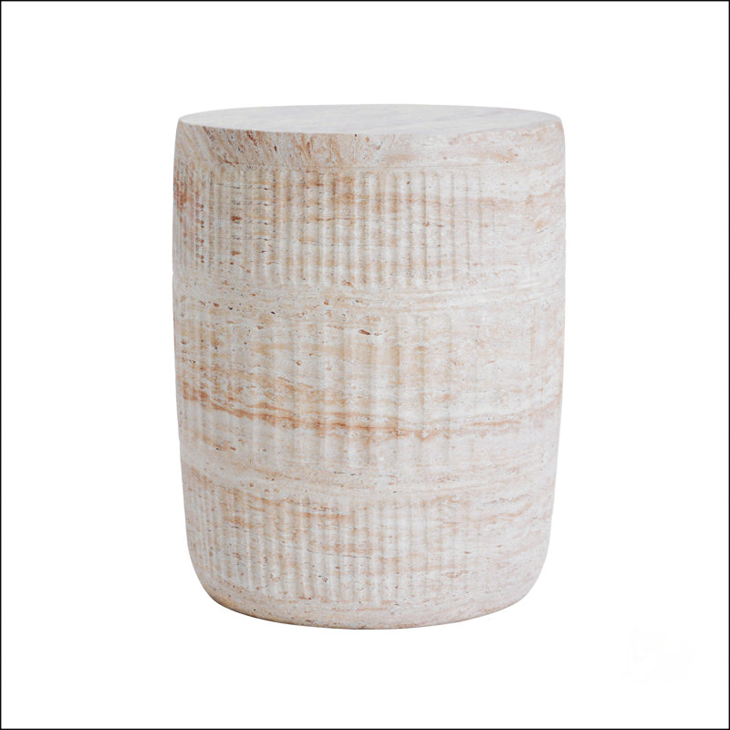 Outdoor/Indoor Lightweight Concrete Side Table With Elegant Travertine Finish For Versatile Use And Durability