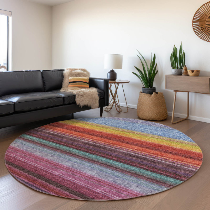 Chantille Flatweave Washable Striped Indoor / Outdoor Rug, Round 8'