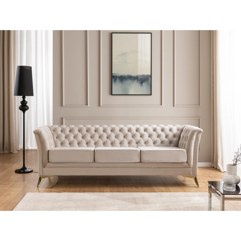 Whitby 3 Seater Velvet Sofa, Gold, Beige