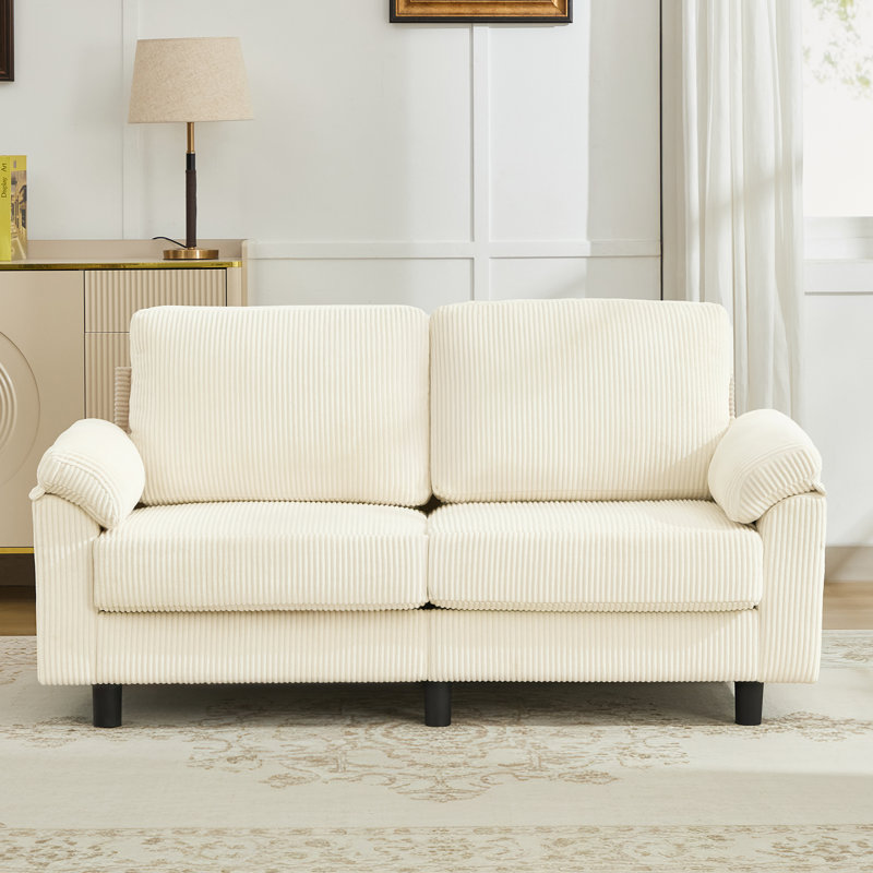 63.5" Corduroy Loveseat Sofa, Modern 2-Seater Couch, Comfy Small-Space Sofa for Living Room & Bedroom, White