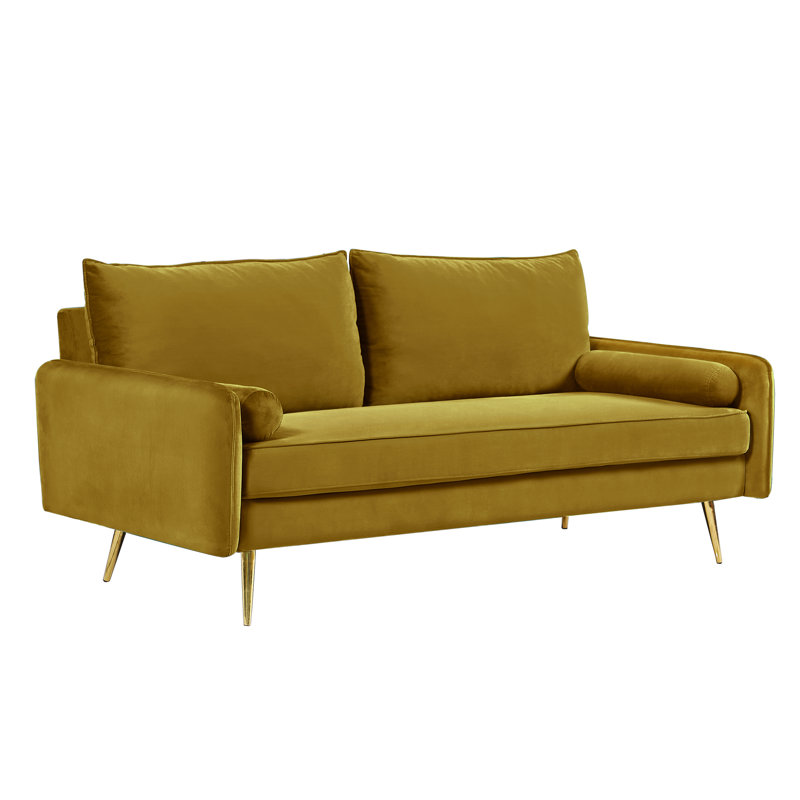 Drenda 70" Upholstered Sofa, Greenish Yellow Velvet