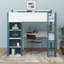 Lit mezzanine double avec tablettes de rangement, portemanteaux, bureau-68308419