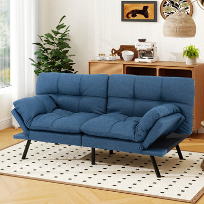 Canapé-lit futon convertible 3-en-1, deux accoudoirs, causeuse compacte robuste