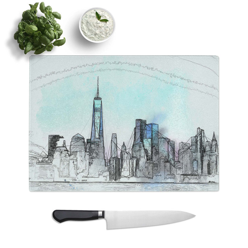 Glass Freedom Tower & New York City in Abstract Chopping Board, 39 cm W x 28.5 cm L