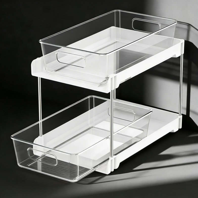 2-Tier Pull-Out Organizer With Slide Drawers, Under Sink Storage Solution For Bathroom, Kitchen, And Pantry, Clear Durable Design For Easy Access And Space Maximization