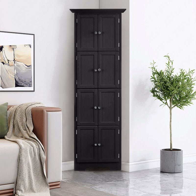 Tall Storage Cabinet With Doors And 4 Shelves, Black