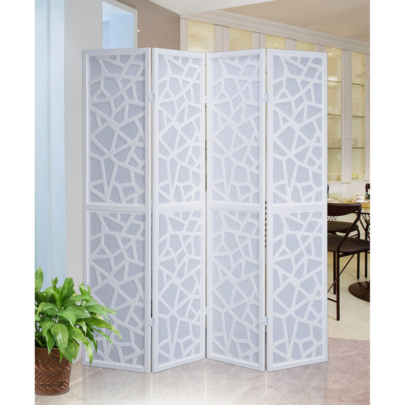 Giyano 4 Panel Screen Room Divider, White, White