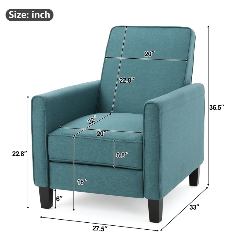 Fauteuil inclinable moderne de 70 cm (27,5 pouces) avec dossier inclinable en bois d'hévéa et 3 positions réglables, bleu sarcelle foncé