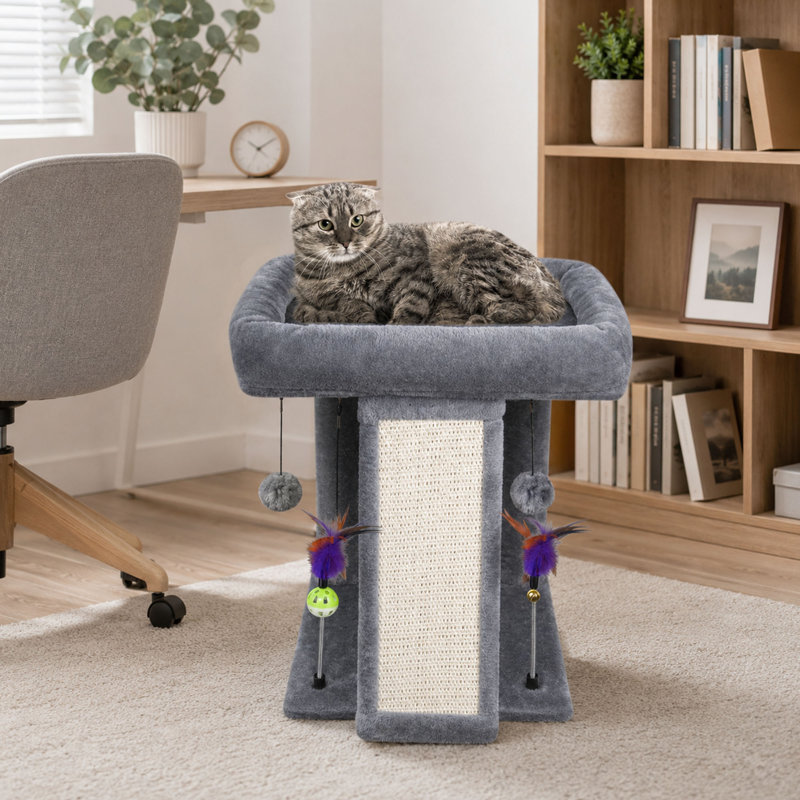 Compact Cat Tree Tower, Scratching Board and Play Toys