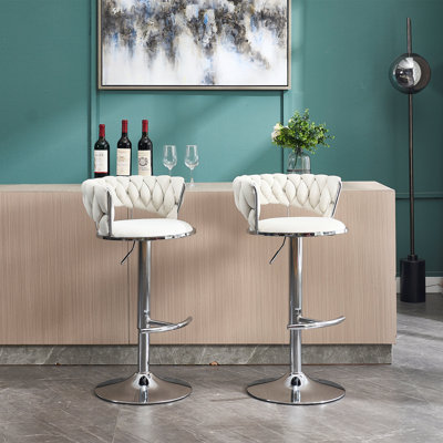 Ensemble de 2 tabourets de bar, avec repose-pieds chromé et base pivotante à hauteur réglable en velours + tabouret de bar simple Golden Leg