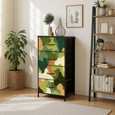 4 Drawer Vertical Storage Dresser military camouflage seamless Abstract hunting with Wood Top Fabric Pull Drawers