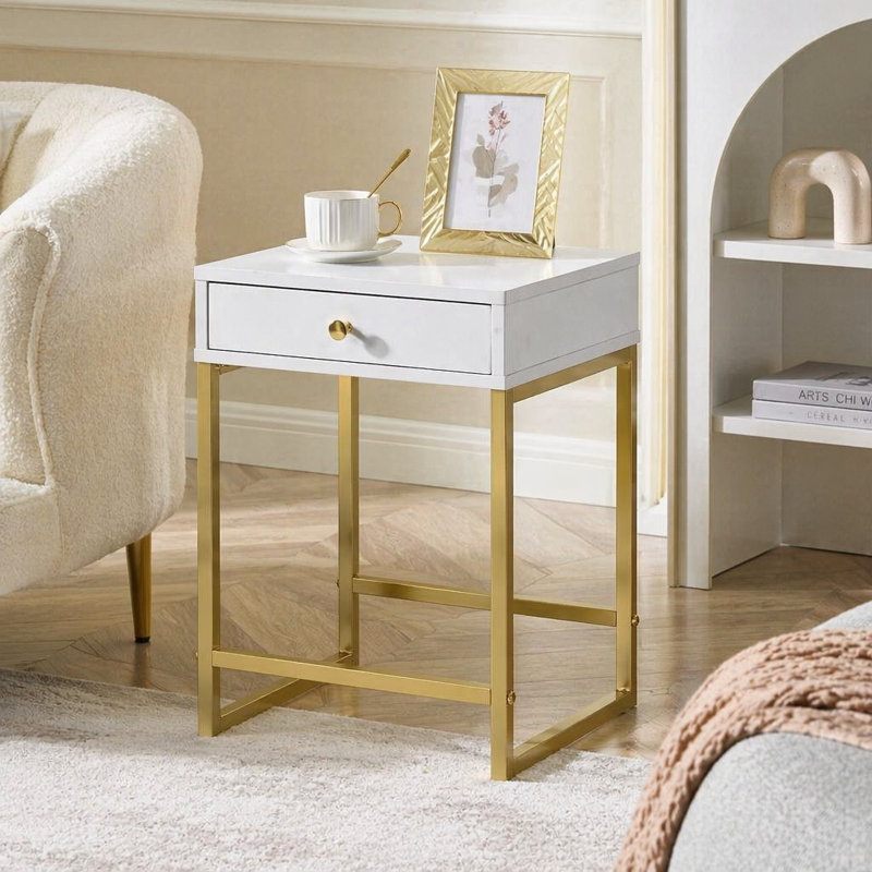 Table d'appoint Coleen, White / Gold