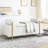 Upholstered Linen Storage Bench with Cylindrical Arms and Iron Legs-1523623941