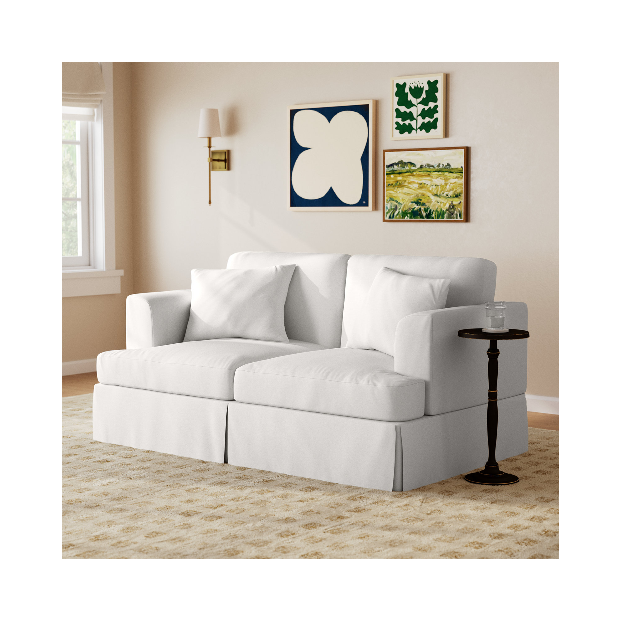 Lucia 65.5" Recessed Arm Slipcovered Loveseat, Classic Bleach White Twill
