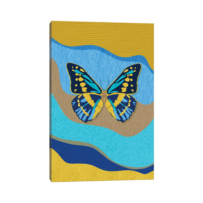 Blue Butterfly by Sagmoon Paper Co. - Wrapped Canvas Painting, 20.32 cm H x 30.48 cm W
