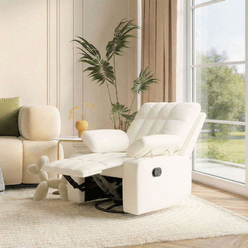 34" Wide Manual Upholstered Swivel Rocker Recliner with Adjustable Armrests