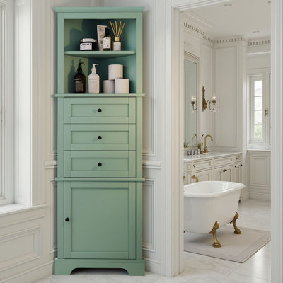 Grande armoire de coin traditionnelle, unité de rangement autoportante de 68,9 po de hauteur avec 3 tiroirs et tablettes réglables