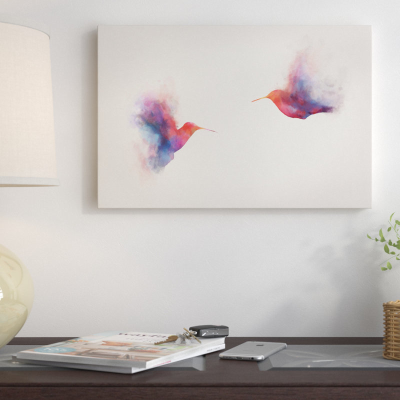 Colibris, impression sur toile tendue, H 26 po x l 40 po x P 1,5 po