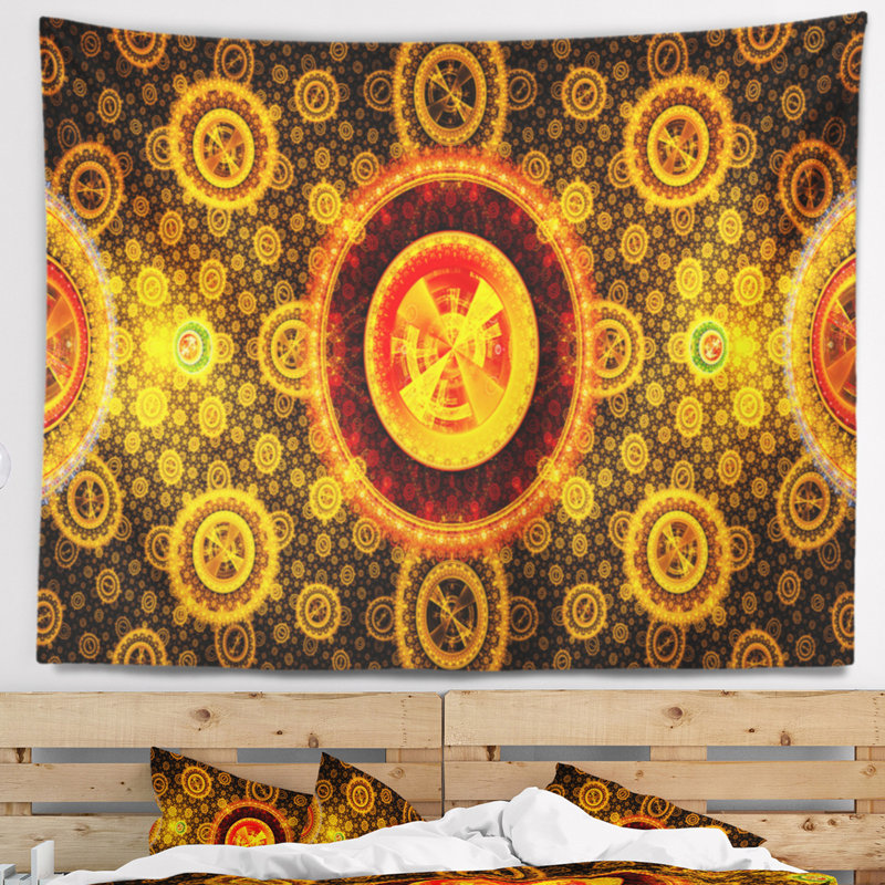 Tapisserie d’art abstract golden psychédélique relaxing, H 32 po x l 39 po