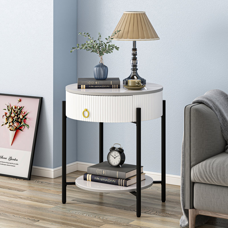 Woodville Side Table with Storage, White, Black