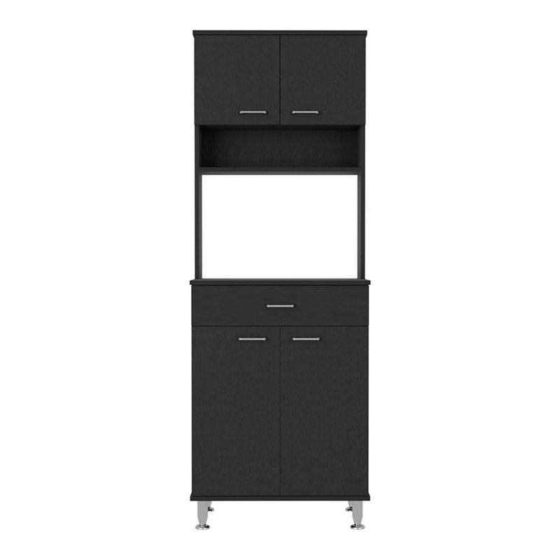 Della 60 Kitchen Pantry With Countertop, Closed & Open Storage -Black, Black