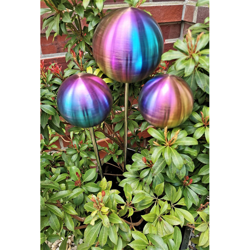 Davani Stainless Steel Gazing Ball, Turquoise/Purple/Yellow matt 
