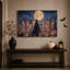 Sept femmes en robes fluides sous la pleine lune - Tableau sur toile pour l'Halloween-1085954230