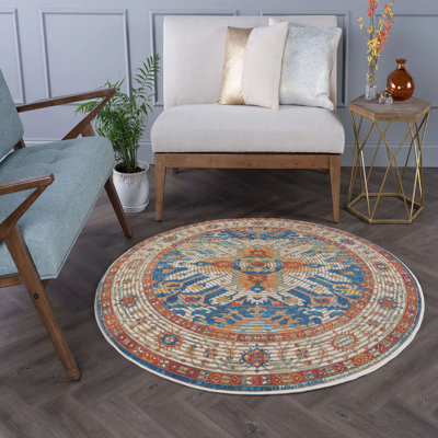 Stylish 3D Printed Area Rug, Blue, 70% Cotton / 30% Polyester, 70.9 x 70.9 inches | Machine Washable, Antibacterial, 0.2 in Pile Height | Perfect for Living Room, Bedroom, & Dining Areas, Durable & Easy Care