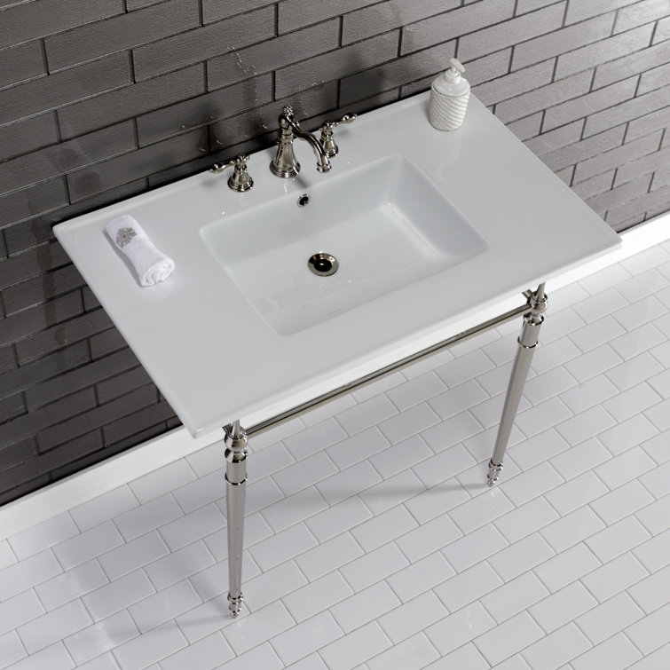 Edwardian Ceramic Rectangular Console Bathroom Sink with Overflow