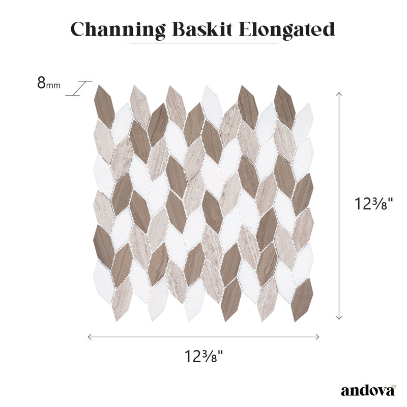 Channing 1-in. x 2.5-in. Elongated Hex Marble Look Polished Natural Stone Wall & Floor Mosaic Tile, Baskit Elongated He