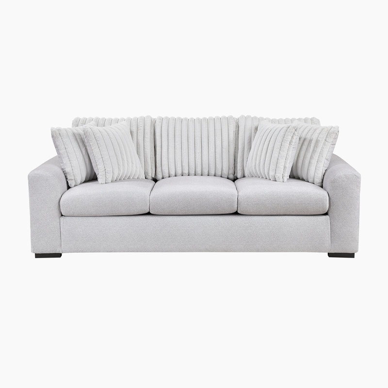 Rufus 91.5" Modern & Contemporary Two Textured Upholstery Microfiber and Corduroy Sofa with Versatile Reversible Configuration, High-Density Foam over Pocket Coils