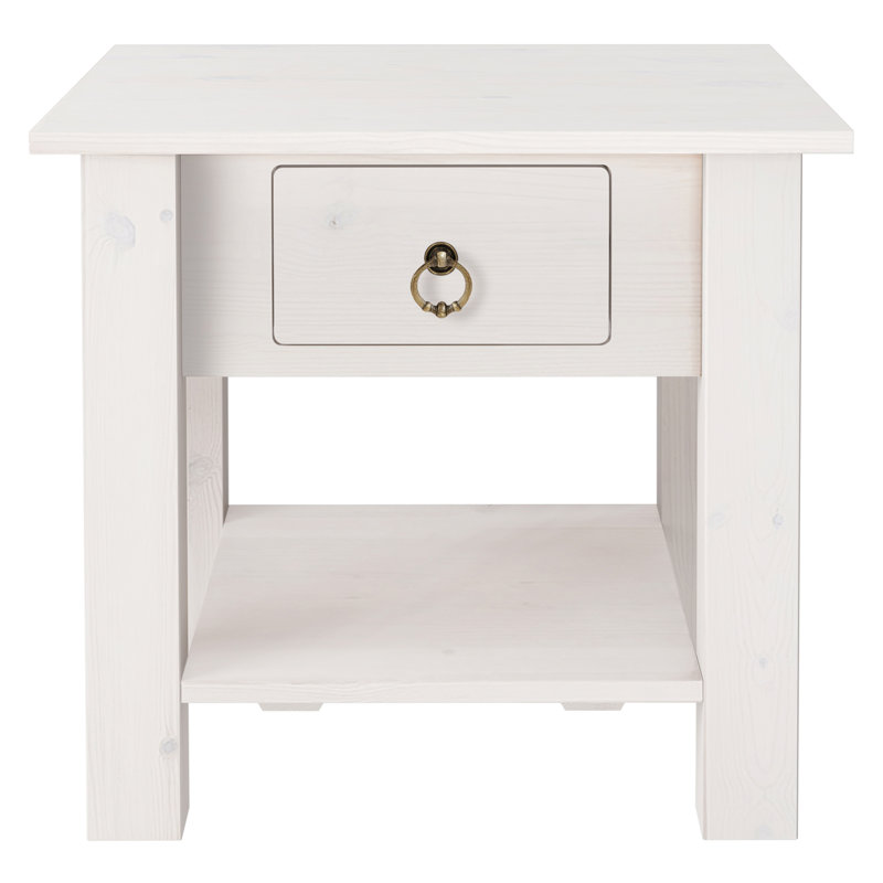 Embry Solid Wood End Table, White, White