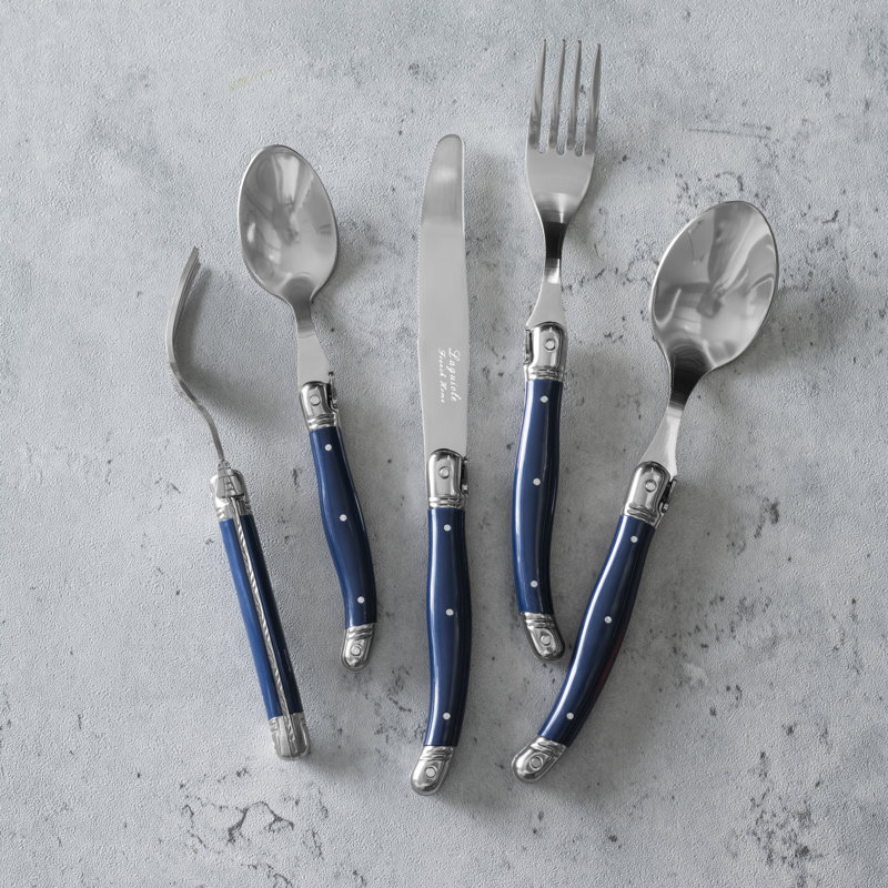 Ensemble de couverts 20 pièces en acier inoxydable 18/10 avec poignées French Home Laguiole Connoisseur, Bleu marine
