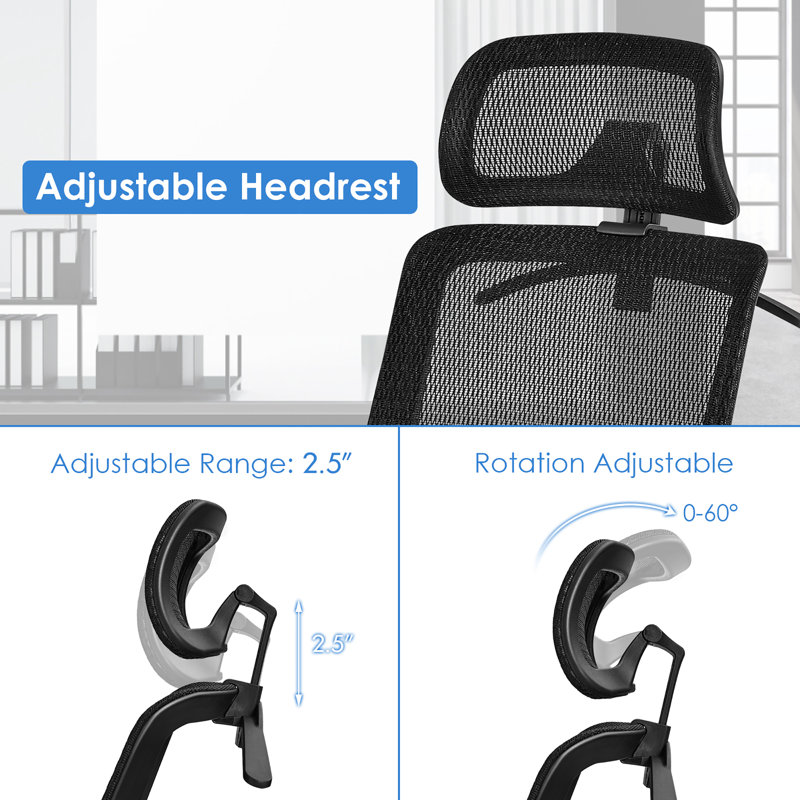 Inbox Zero Mesh Task Chair with Headrest, Black 