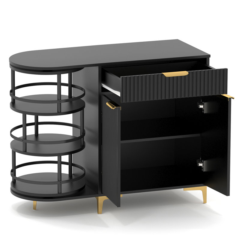Black Sideboard With Rotating Spice Rack, Drawer And Cabinet