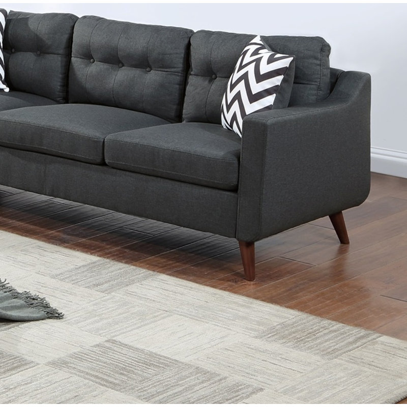 Causeuse moderne avec canapé et coussins 2 pièces, ensemble de canapé en polyfibre noir, coussins capitonnés, salon, Black