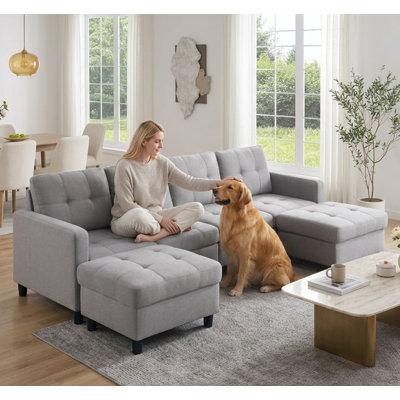 Kentrell 6-Piece Upholstered U-Shape Sectional Sofa With Ottoman