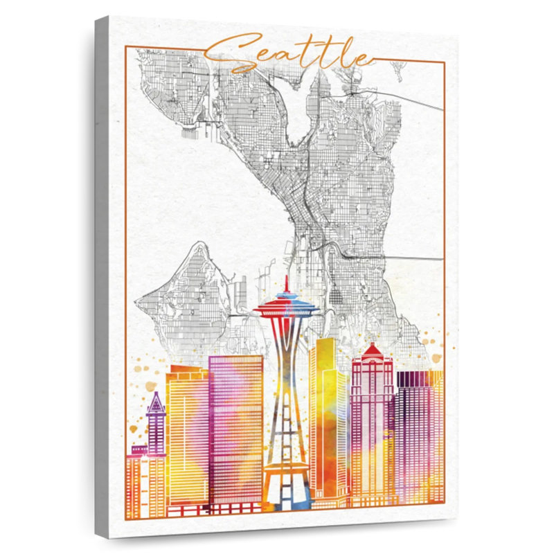 Carte de la ville de Aliaz Seattle, H 36 po x l 24 po