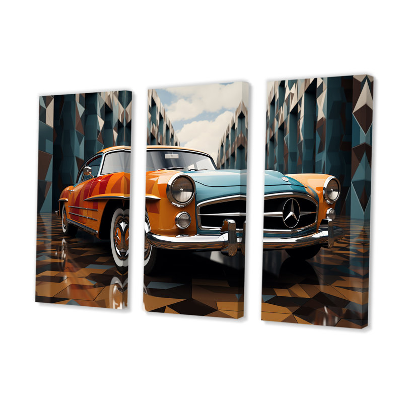 «Cubist interprétation of a vintage car I», ensemble d'art sur toile rétro, H 40 po x l 60 po
